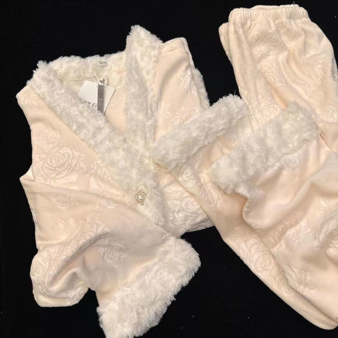 1号链接【冬季加厚海岛绒】2025新款双面绒保暖睡衣女家居服套装