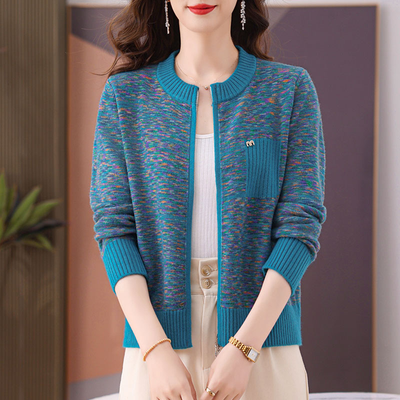 2025春季新爆款款双拉链毛衣开衫外套女百搭休闲中年女士减龄上衣