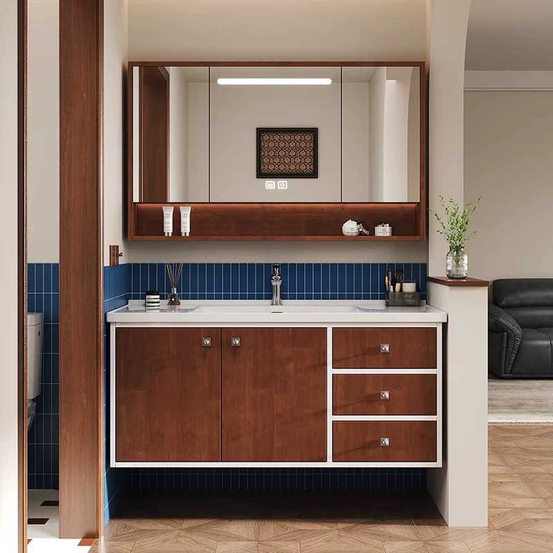中古包豪斯拼色实木浴室柜组合一体盆卫生间洗漱盆卫浴柜