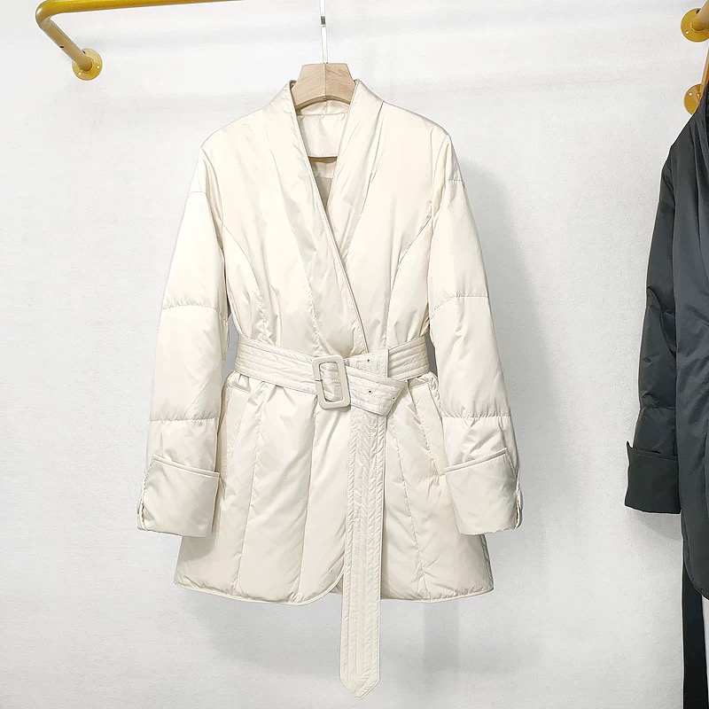 秋冬时尚宽松女加厚羽绒服宽松型女士收腰休闲中长款韩版显瘦