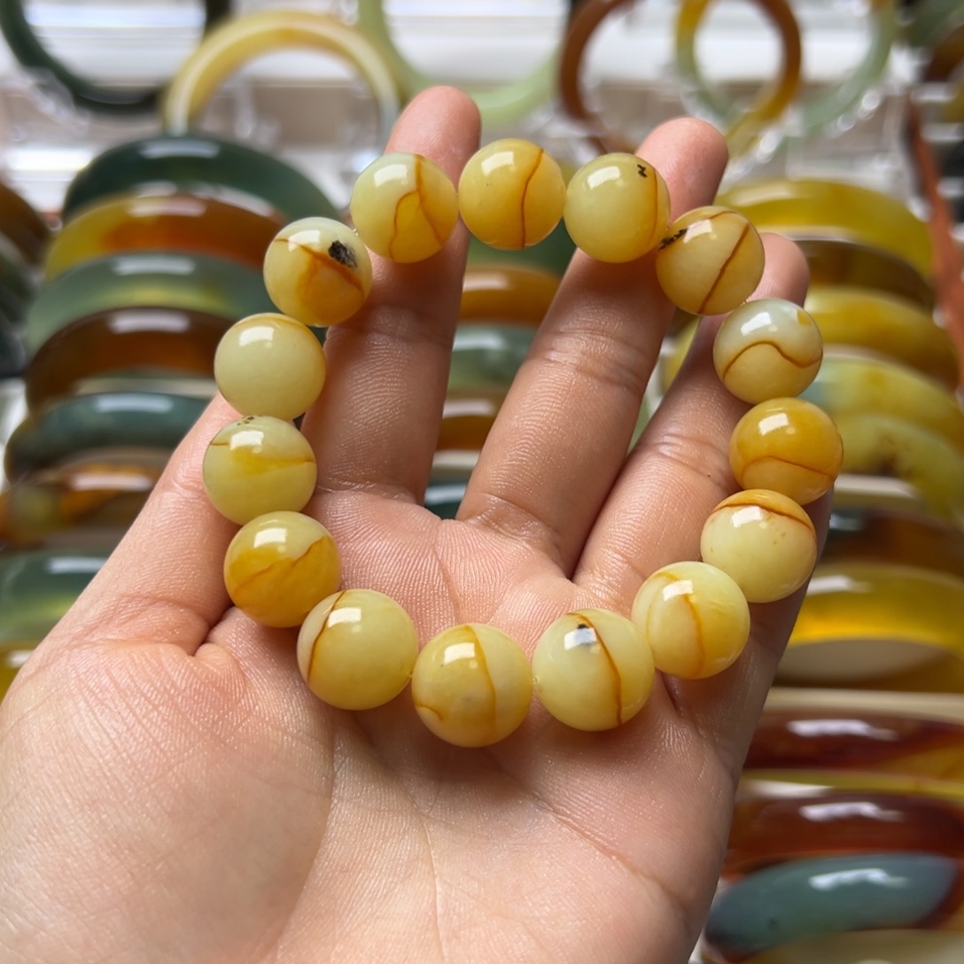 蛇纹石玉合金手链