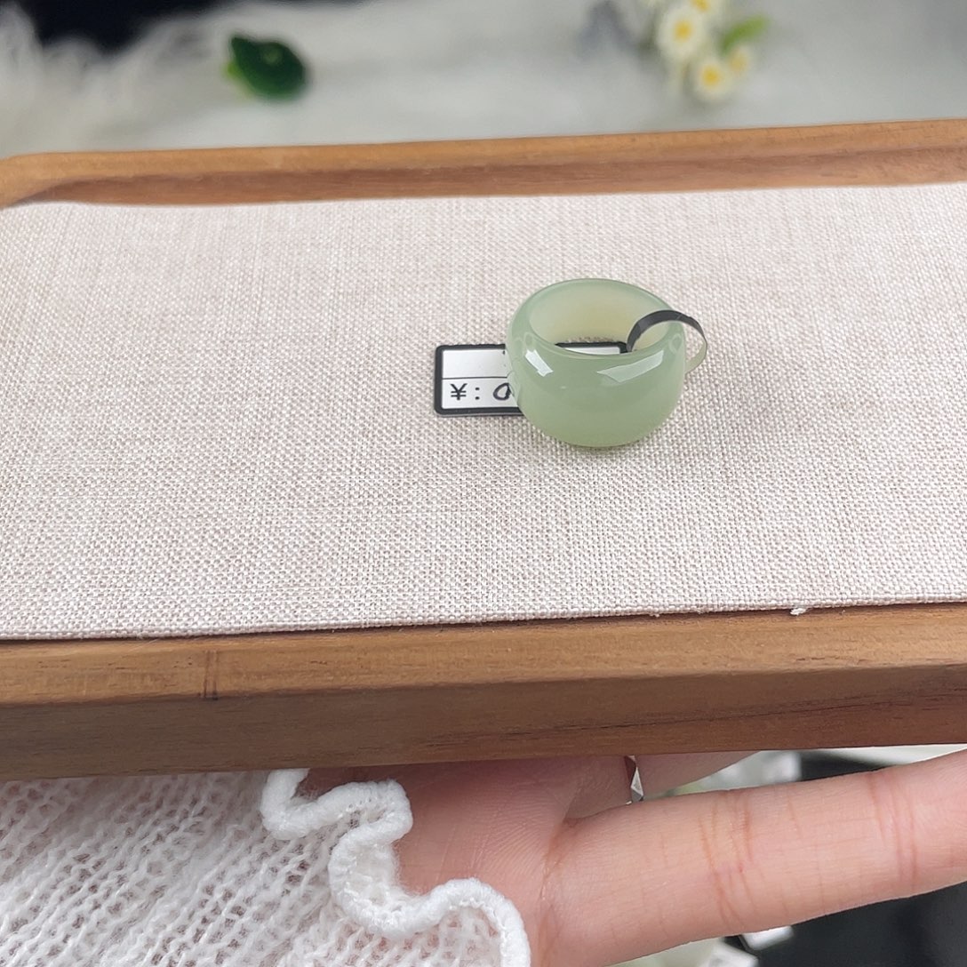 和田玉未镶嵌戒指U36晴水小馒头16.3mm