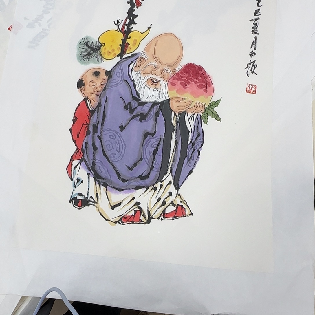简***宝国画寿桃软片一张