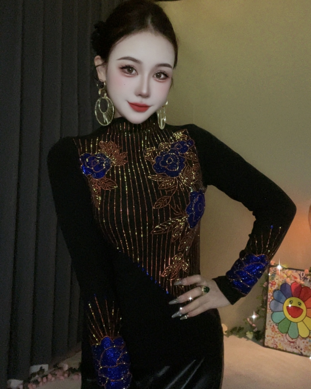 【16贵妇人】双款式打底衫女内搭秋冬新款时尚烫钻上衣修身长袖
