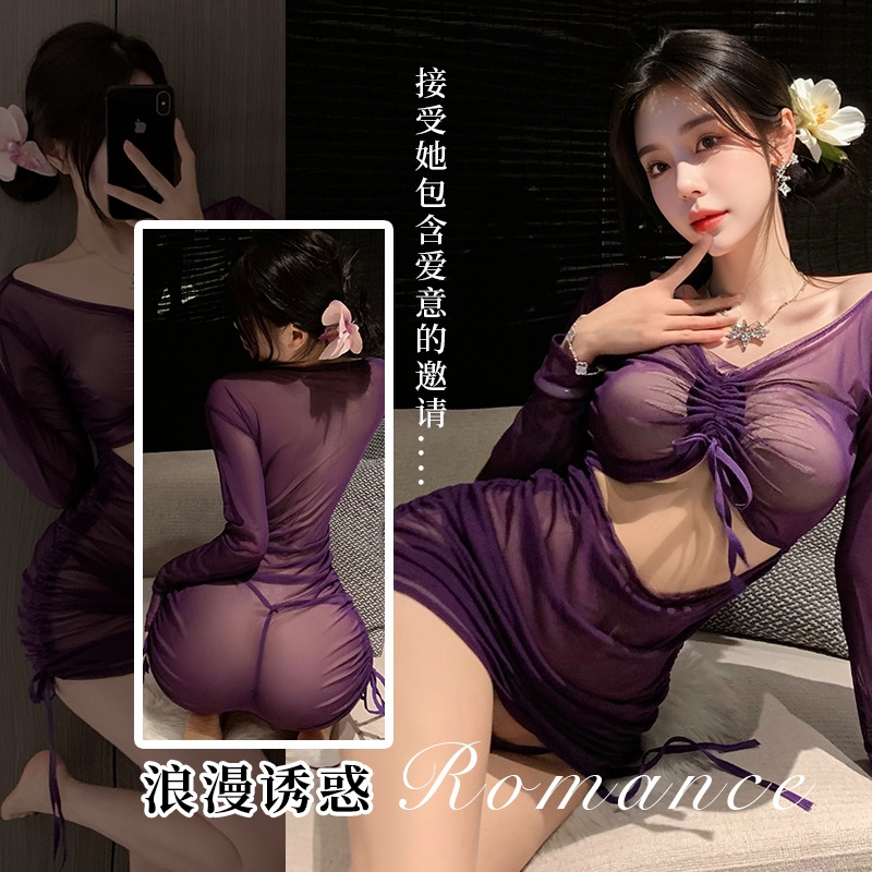 透视长袖包臀蕾丝睡衣激情性感吊带睡裙聚拢钢托制服性感修身镂空