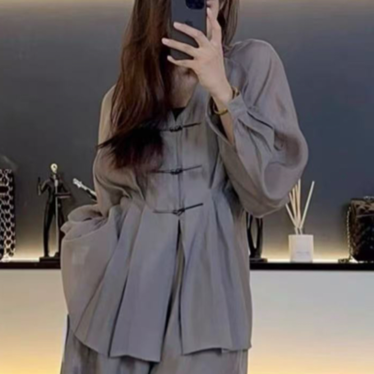 新中式国风复古盘扣薄款防晒衬衫搭配高腰阔腿裤套装