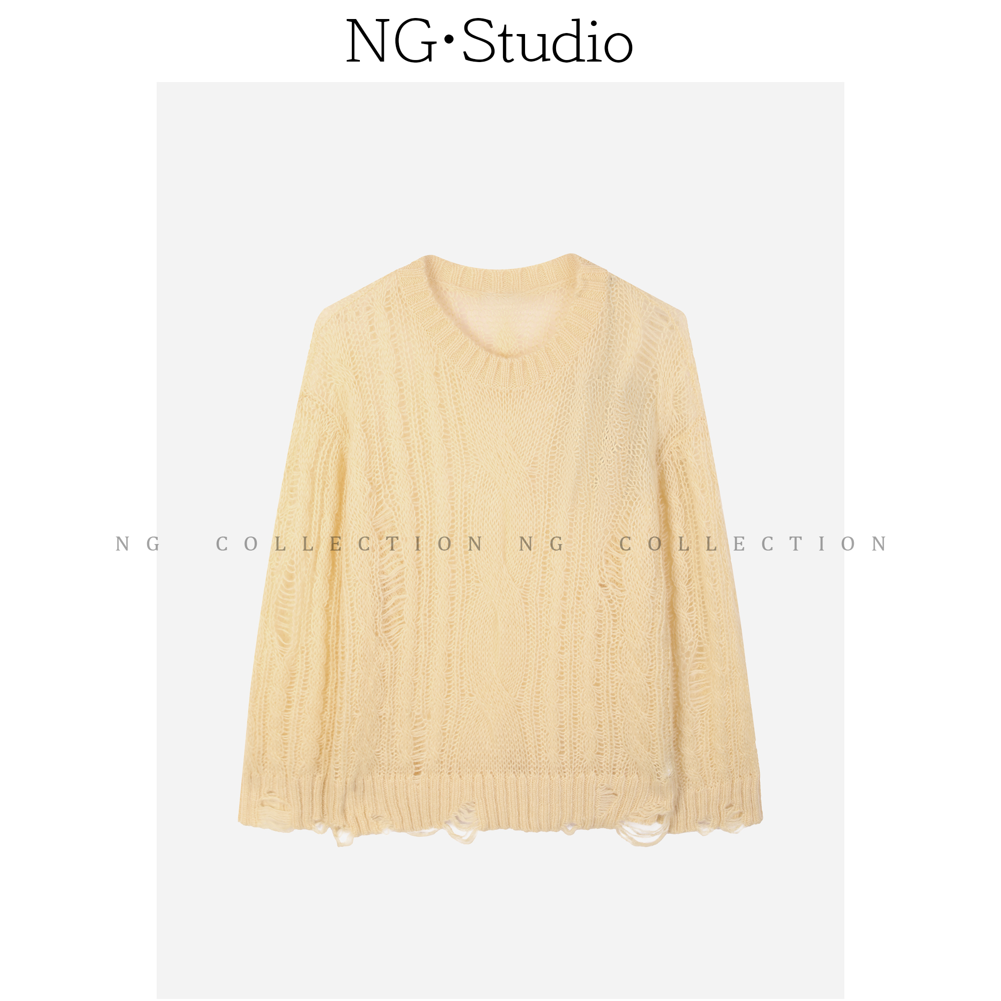 【NG·Studio】软糯舒适镂空宽松圆领针织上衣女毛衣预NGQ5MY5342