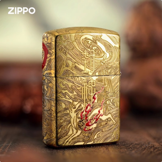 ZIPPO/之宝黄铜二郎神盔甲机填漆工艺正品打火机男士复古DYJ1