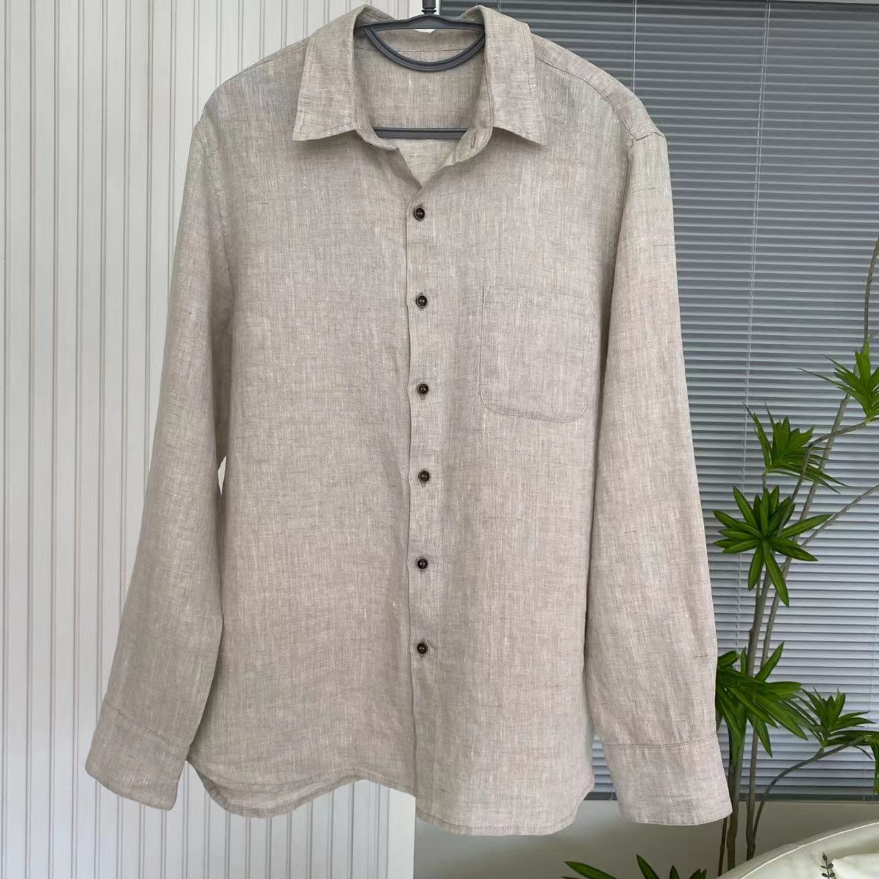 福禧·爱尼休闲时尚百搭长袖简约男士亚麻衬衫1001N