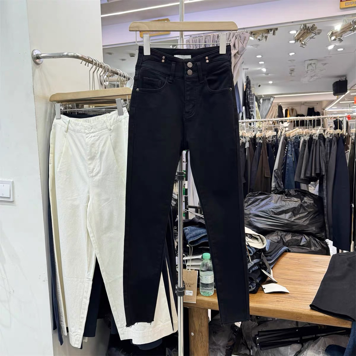 秋冬高腰显瘦加绒小脚牛仔裤