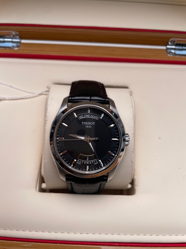 95新 Tissot/天梭 男士机械腕表库图系列黑盘皮带款自动手表39mm