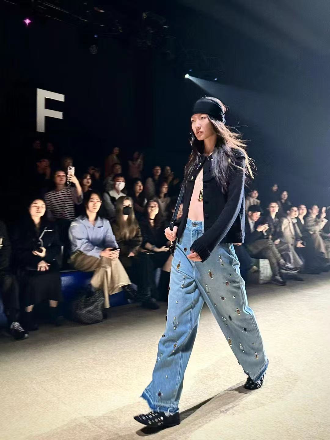 ZZ休闲风阔腿裤牛仔裤冬季重工设计师长裤学院风厚款X155