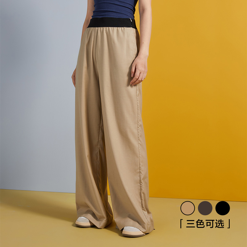 高级感休闲阔腿裤女春季新款宽松显瘦拖地羊毛混纺
