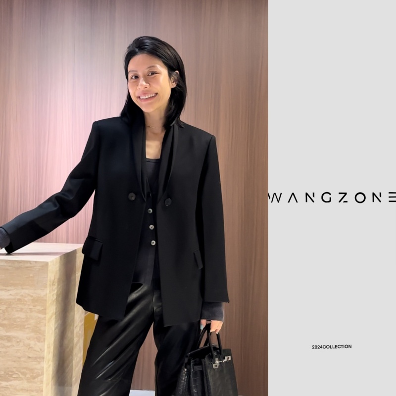WANG ZONE丨静奢风极简立体剪裁黑色青果领一粒扣西装外套