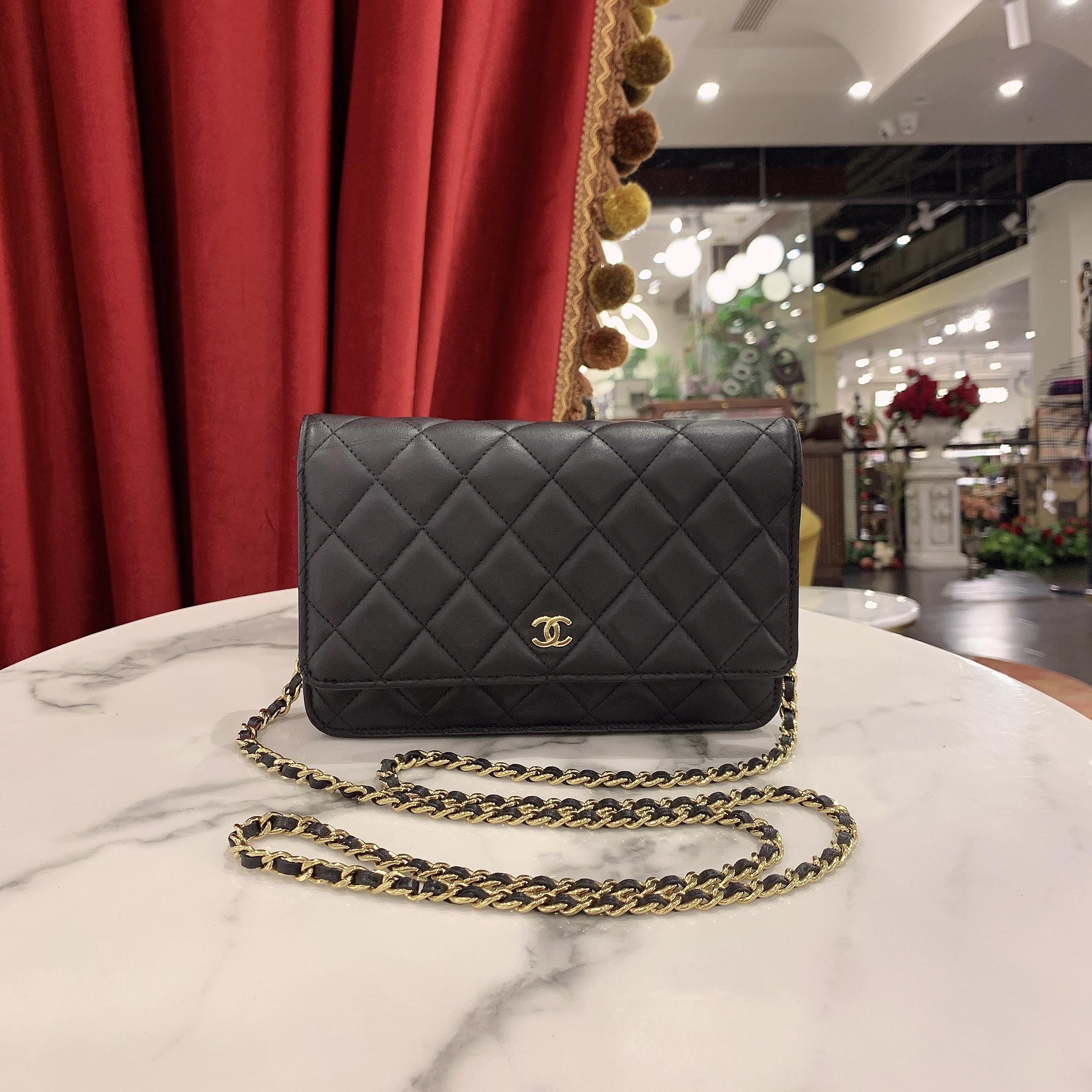 95新 Chanel/香奈儿 GGS发财woc黑金羊皮单肩包芯片款47257712
