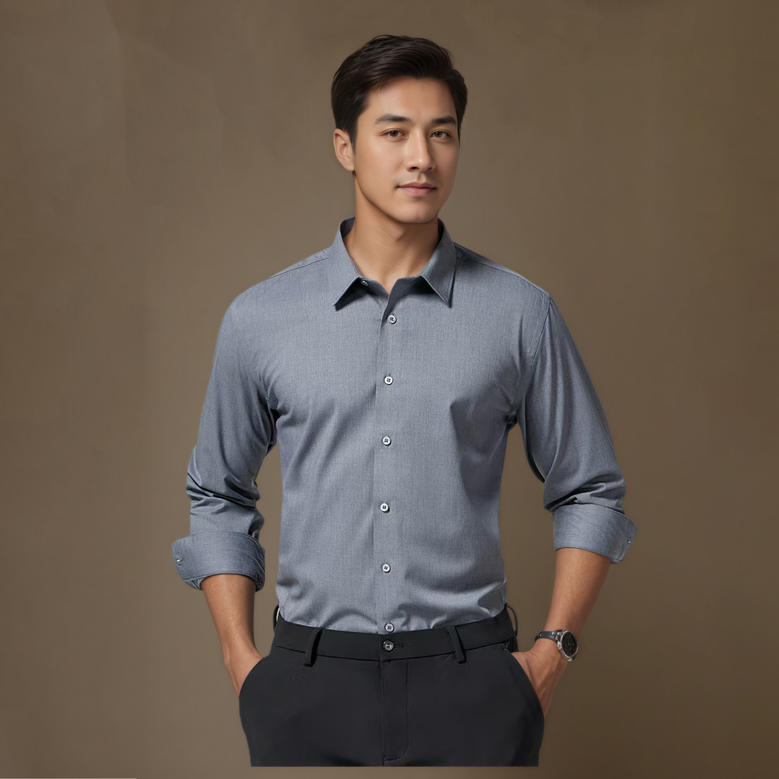 DP级别免熨烫男士秋冬透气衬衫白色长袖四季可机洗纯色翻领高端