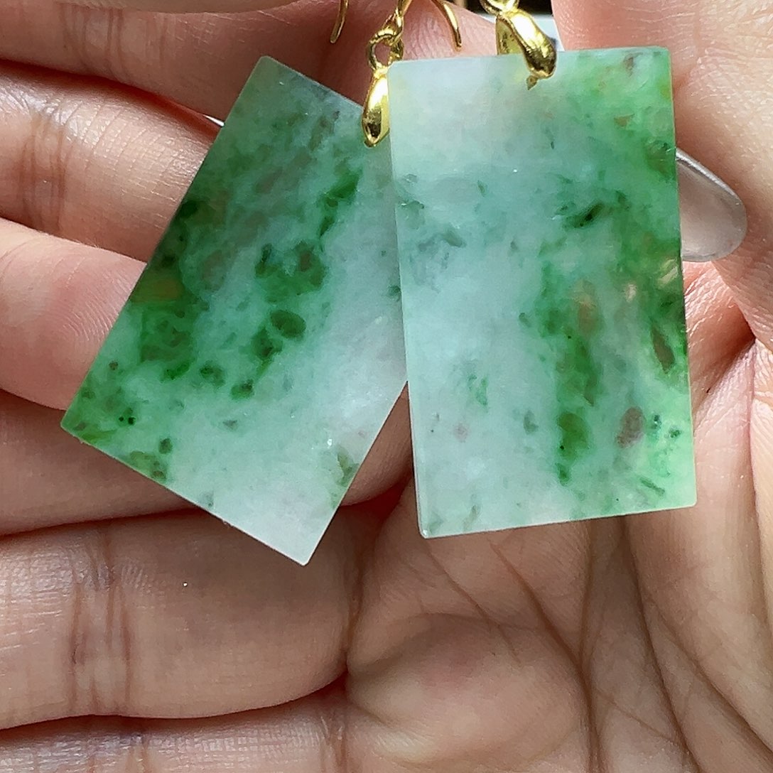 翡翠耳饰银S925镶嵌天然缅甸A货翡翠