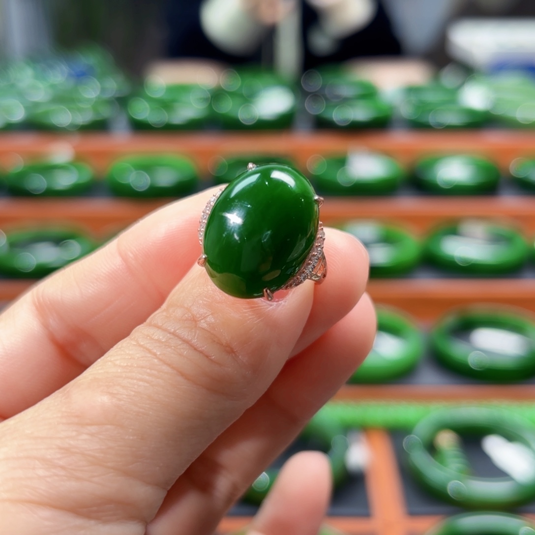 和田玉银S925镶嵌戒指