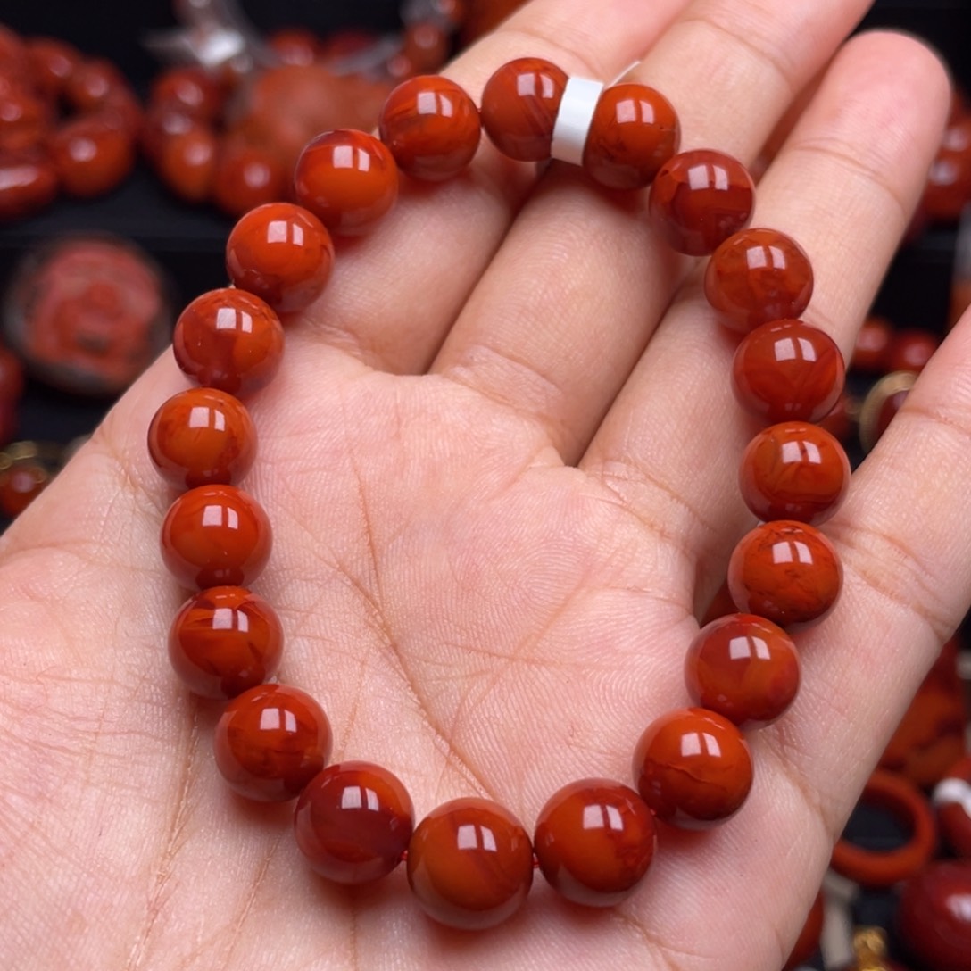 南红玛瑙未镶嵌珠宝奇石单圈9.5mm