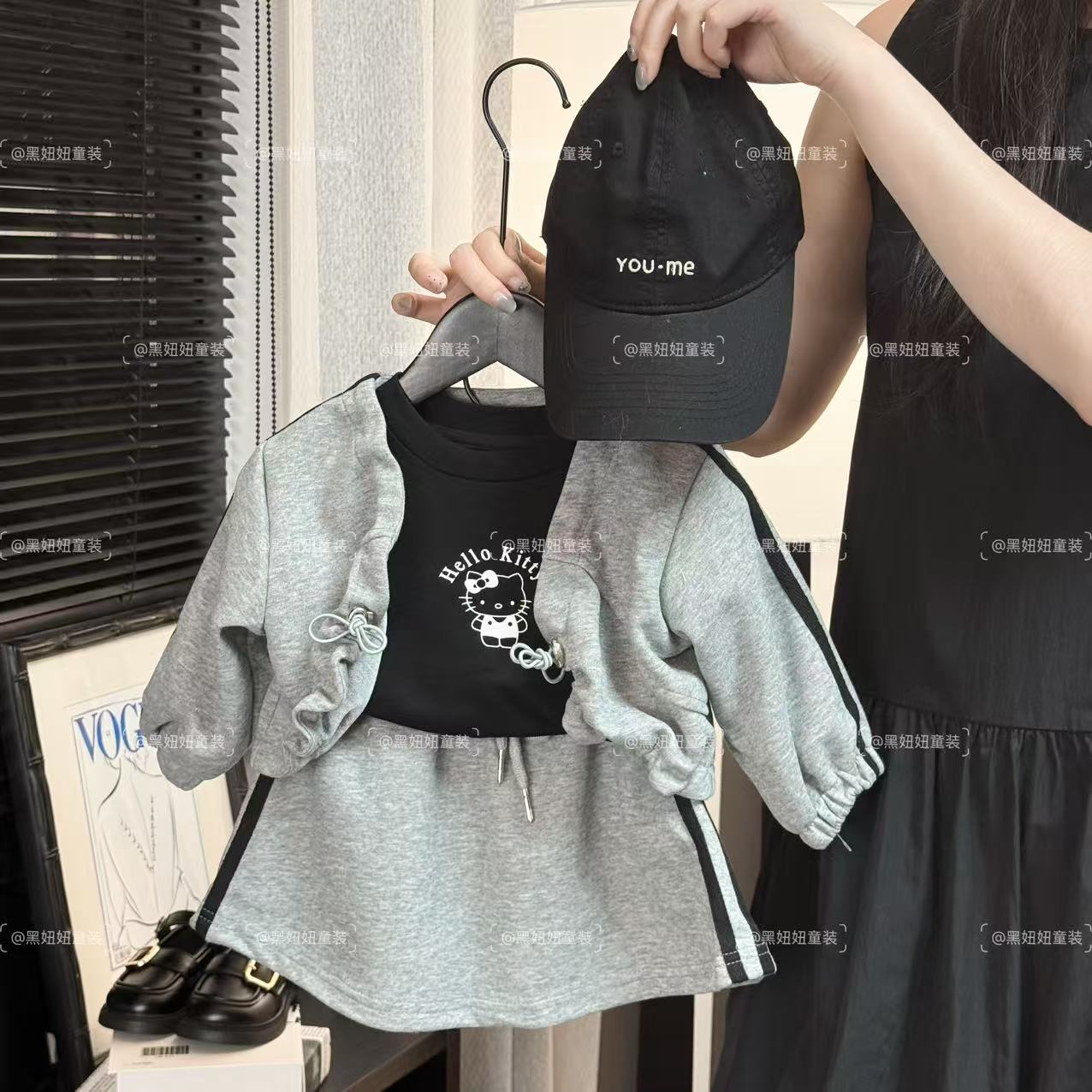 【黑妞妞】韩版女童设计感套装2025秋季时尚条纹儿童休闲装LFS89102
