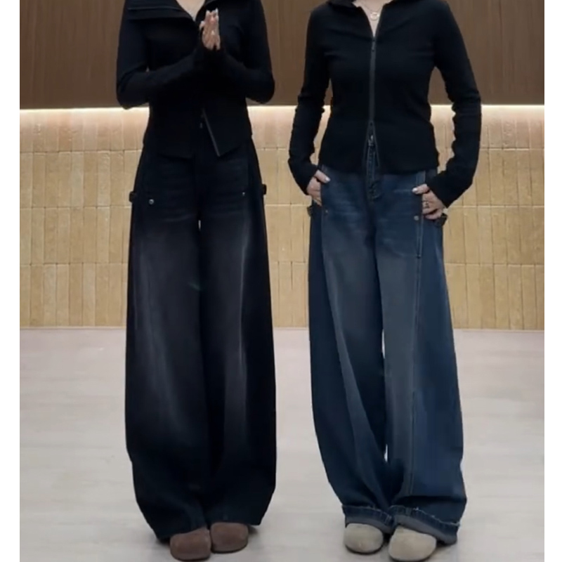 牛仔裤女士2025年早秋新款裤子爆款时尚百搭弯刀裤显瘦高腰阔腿裤