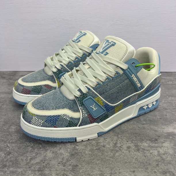 未使用 LouisVuitton/路易威登 彩虹蓝牛仔棋盘格吹那trainer潮鞋