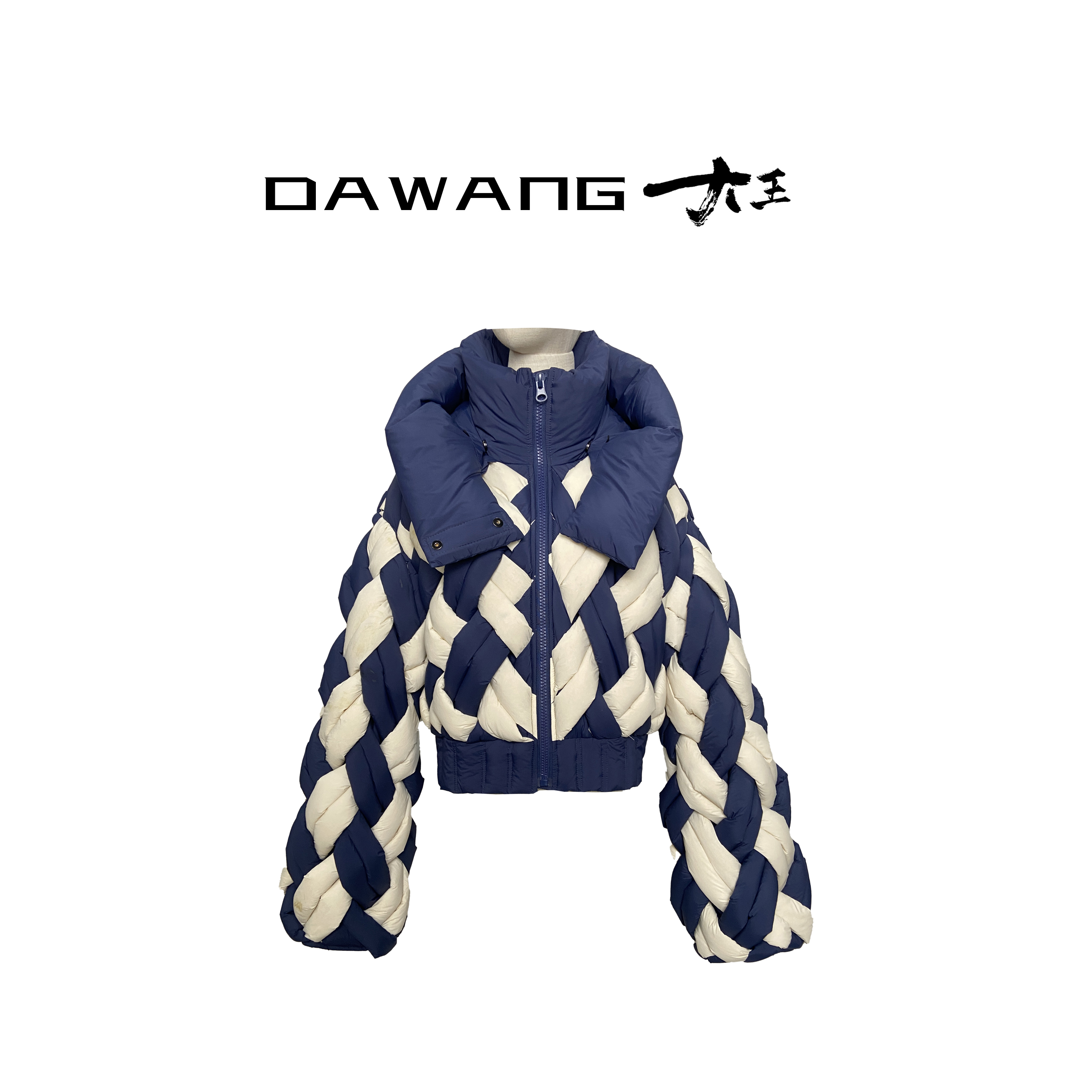 DAWANG丨【探索】个性设计款编织夹克款短款连帽鹅绒服6897