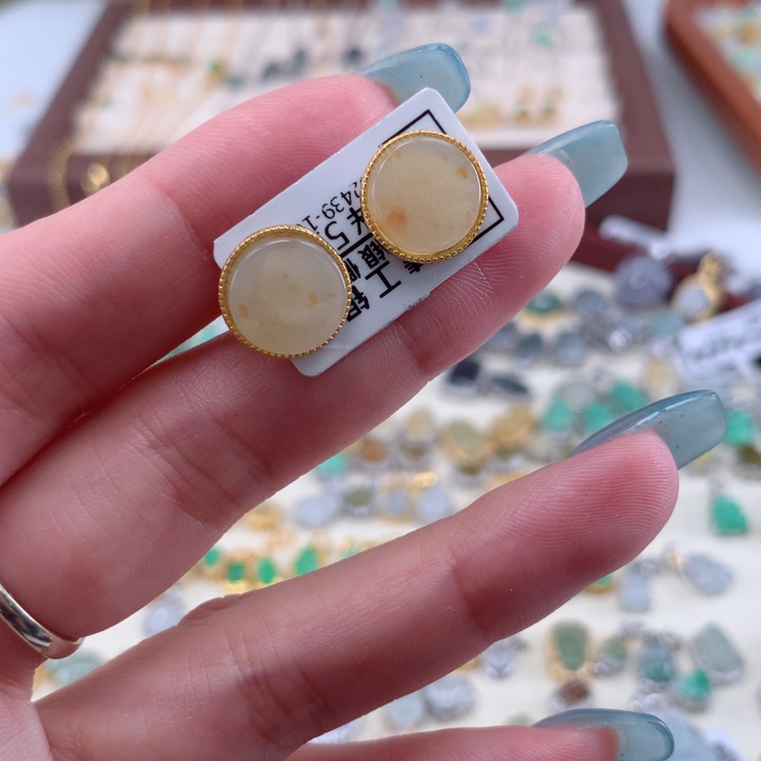 翡翠银S925镶嵌颈饰耳钉