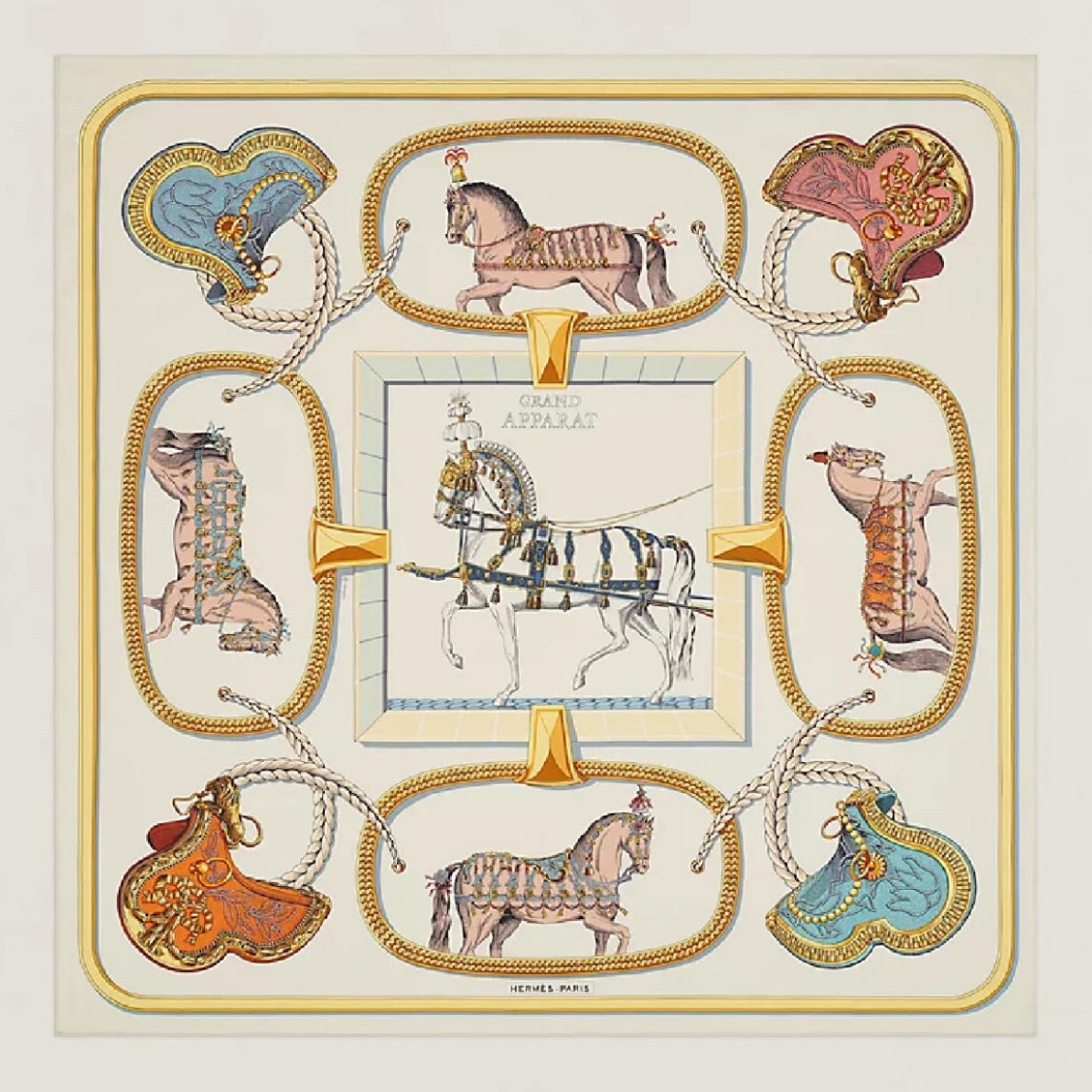 未使用 Hermes/爱马仕 壹臻/ 盛宴典藏款奶油色方巾9019032181
