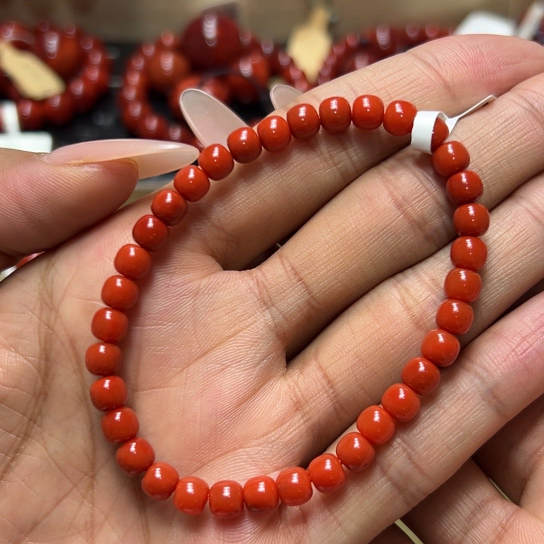 未镶嵌手串南红玛瑙柿子锦单圈 约5.5mm 顺色满肉