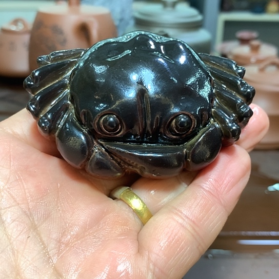 紫砂茶杯全手工制作原矿紫砂雕塑变色蟹