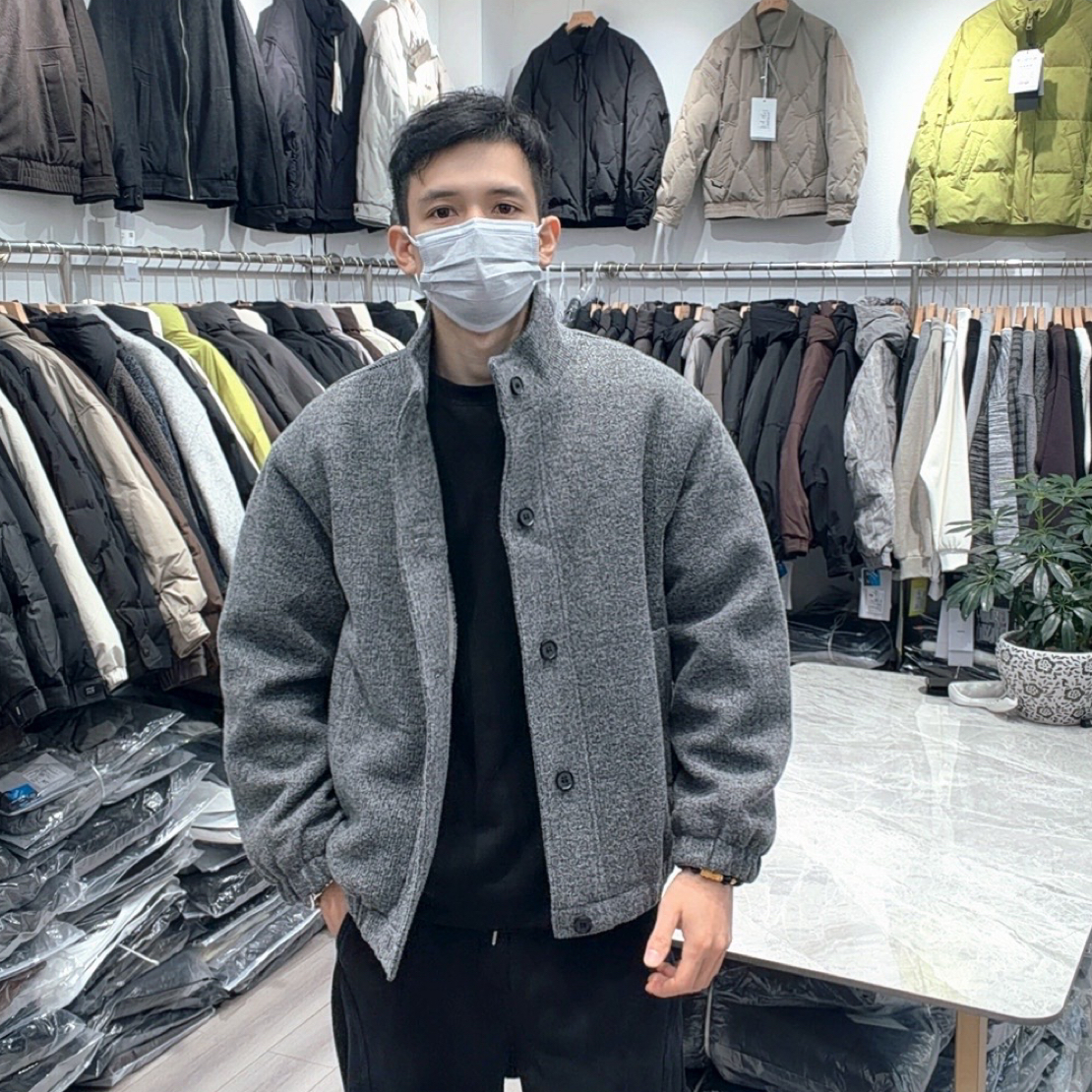 冬季男士立领短款加绒加厚毛呢休闲外套