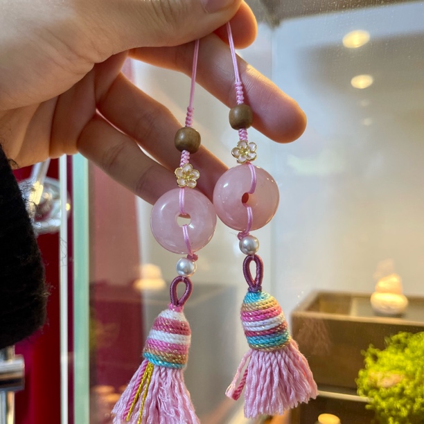 粉水晶平安扣车挂手机挂