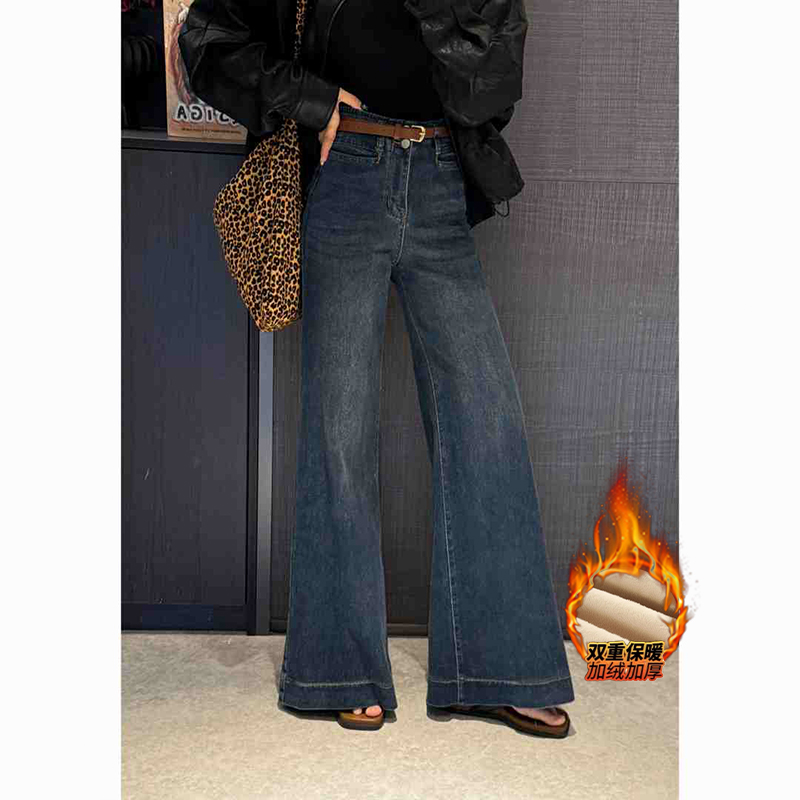 L & L 云云【超牛裤王】2025冬季复古高腰加绒阔腿不贴腿牛仔裤女
