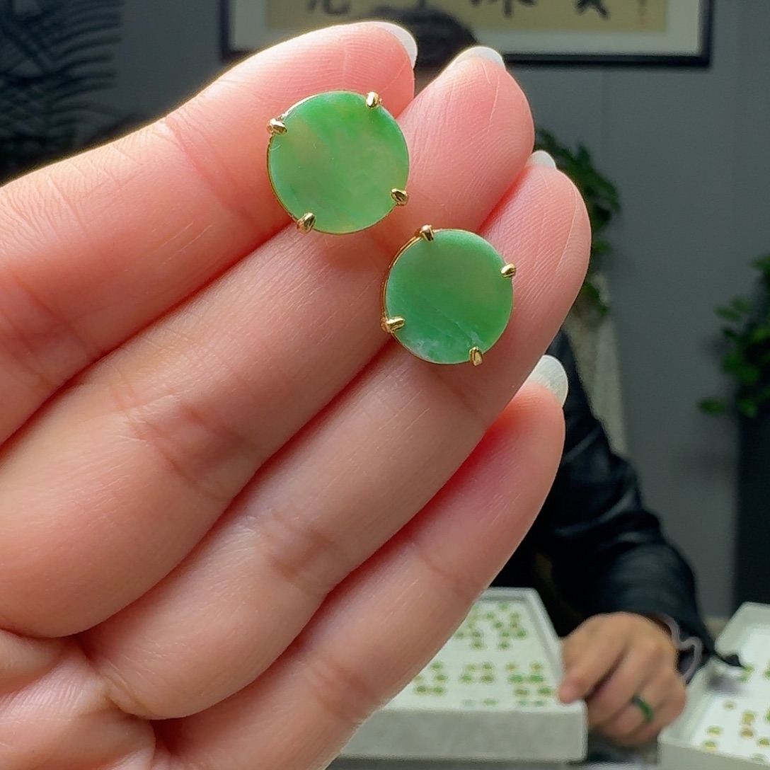 翡翠银S925镶嵌耳饰天然