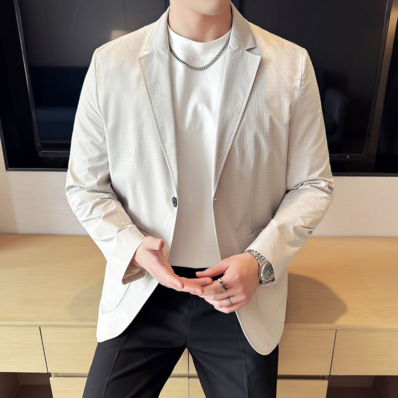 春夏季韩版男士修身外套 男潮流休闲单西服男小西装透气上衣薄款