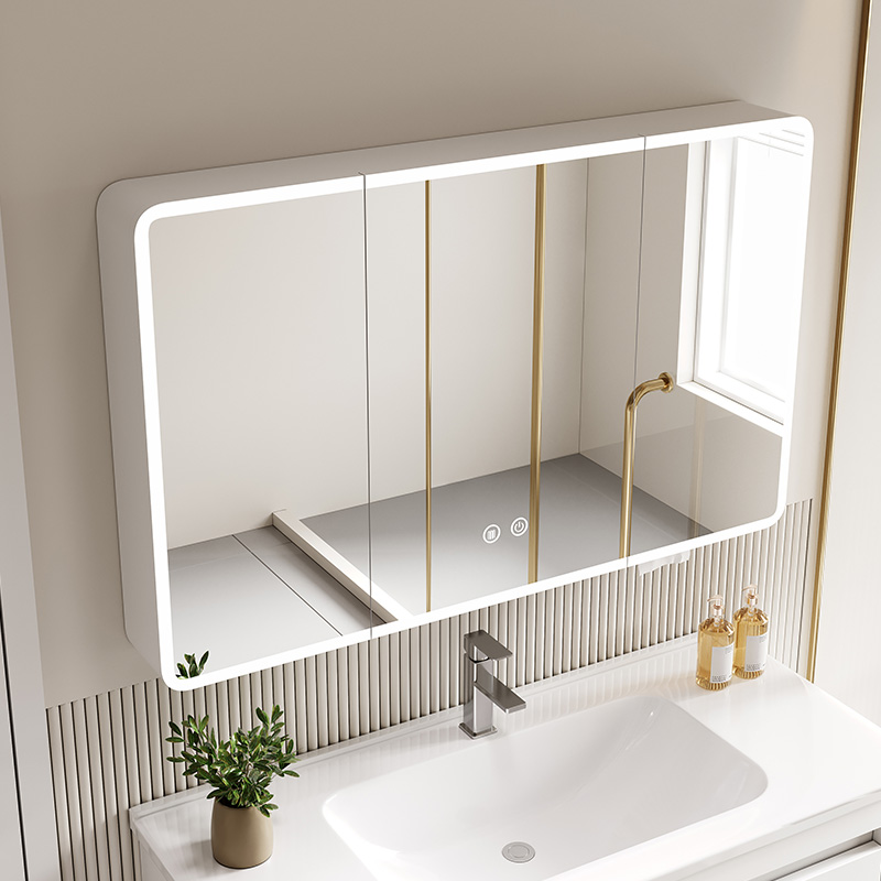 加厚太空铝浴室洗手台全封镜柜美妆收纳纸巾存放盒高清智能镜面