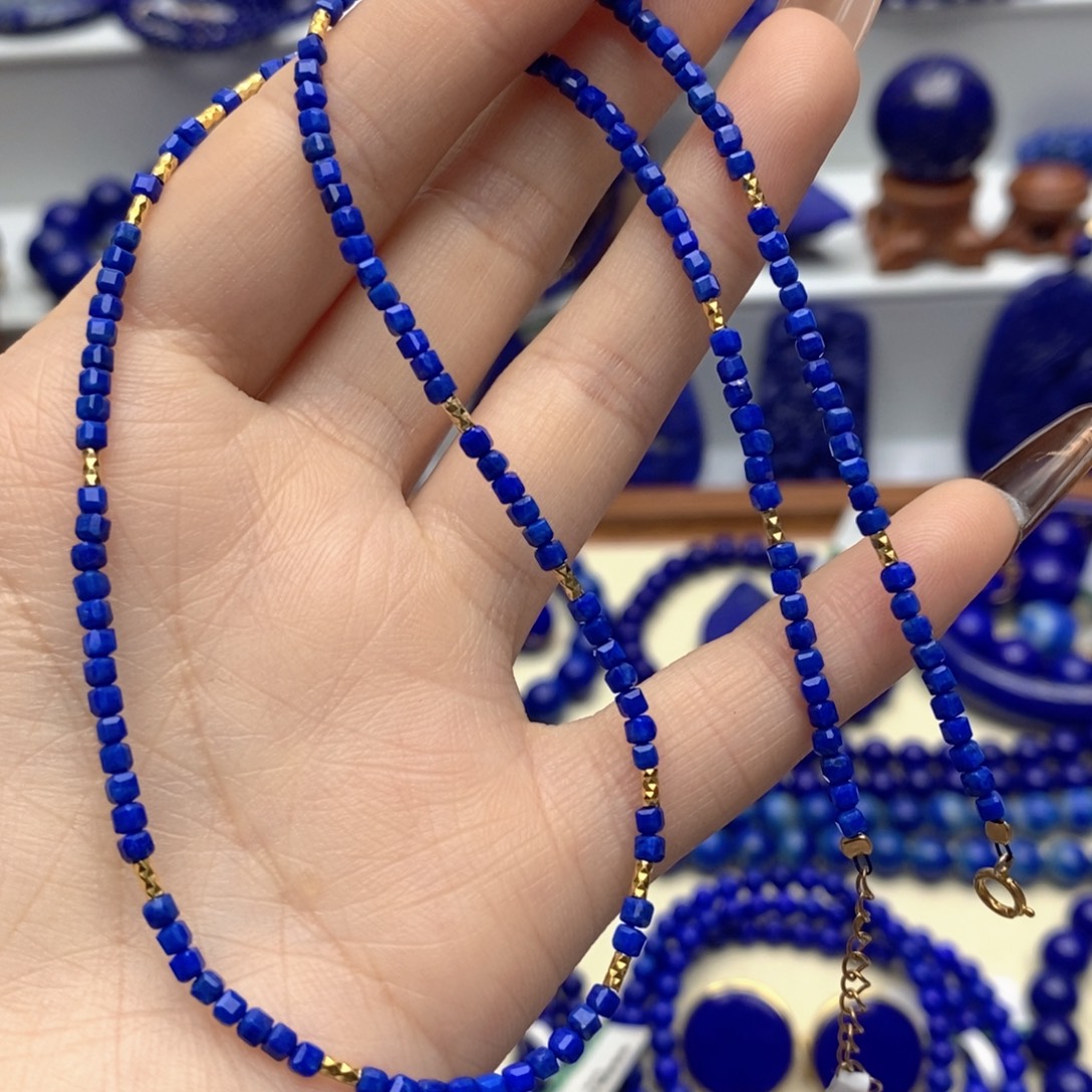 青金石银S925镀金镶嵌颈饰