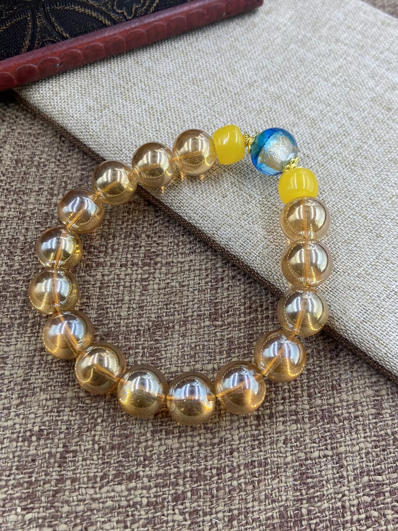 非金属珐琅手链 6025  黄色百搭圆珠手链时尚精美