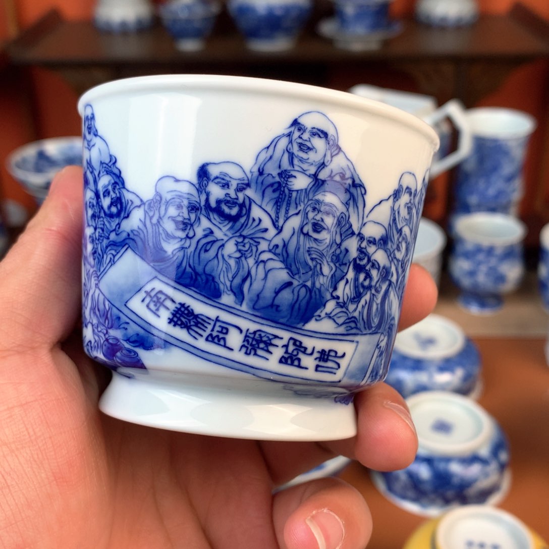 山水主人杯手工手绘