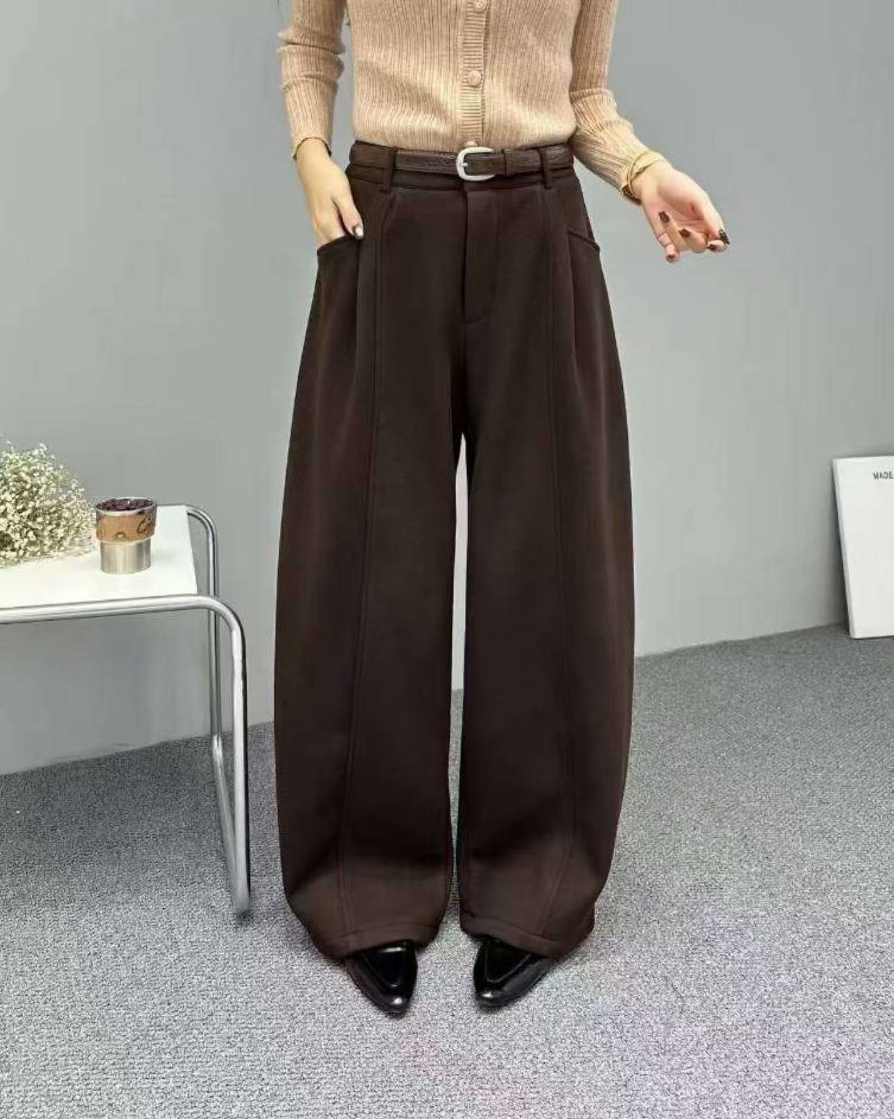 2025 新款时尚冬季加绒休闲直筒弯刀裤时尚设计感百搭女裤#312588