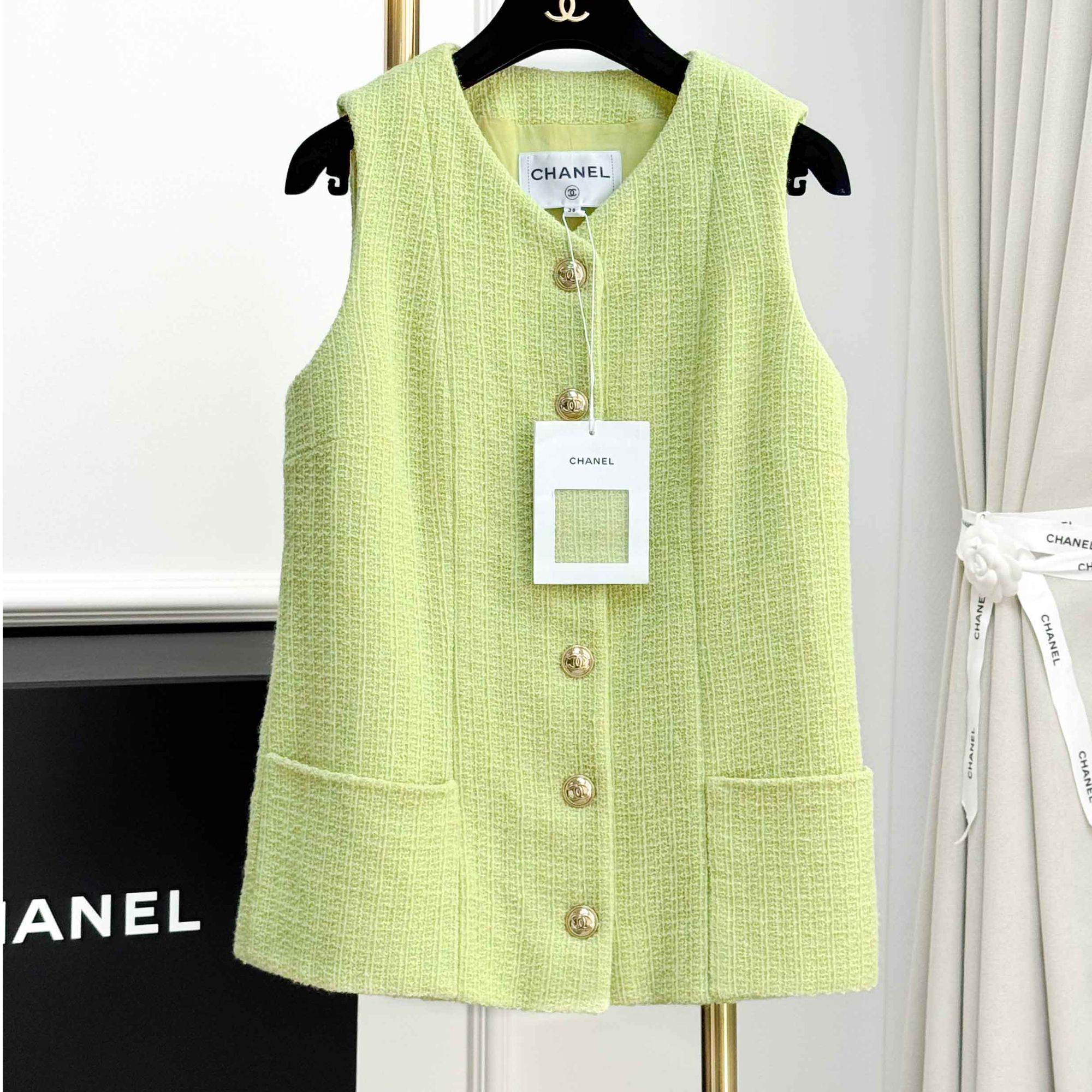99新 Chanel/香奈儿 38码20K马术系列牛油果绿马甲背心外套
