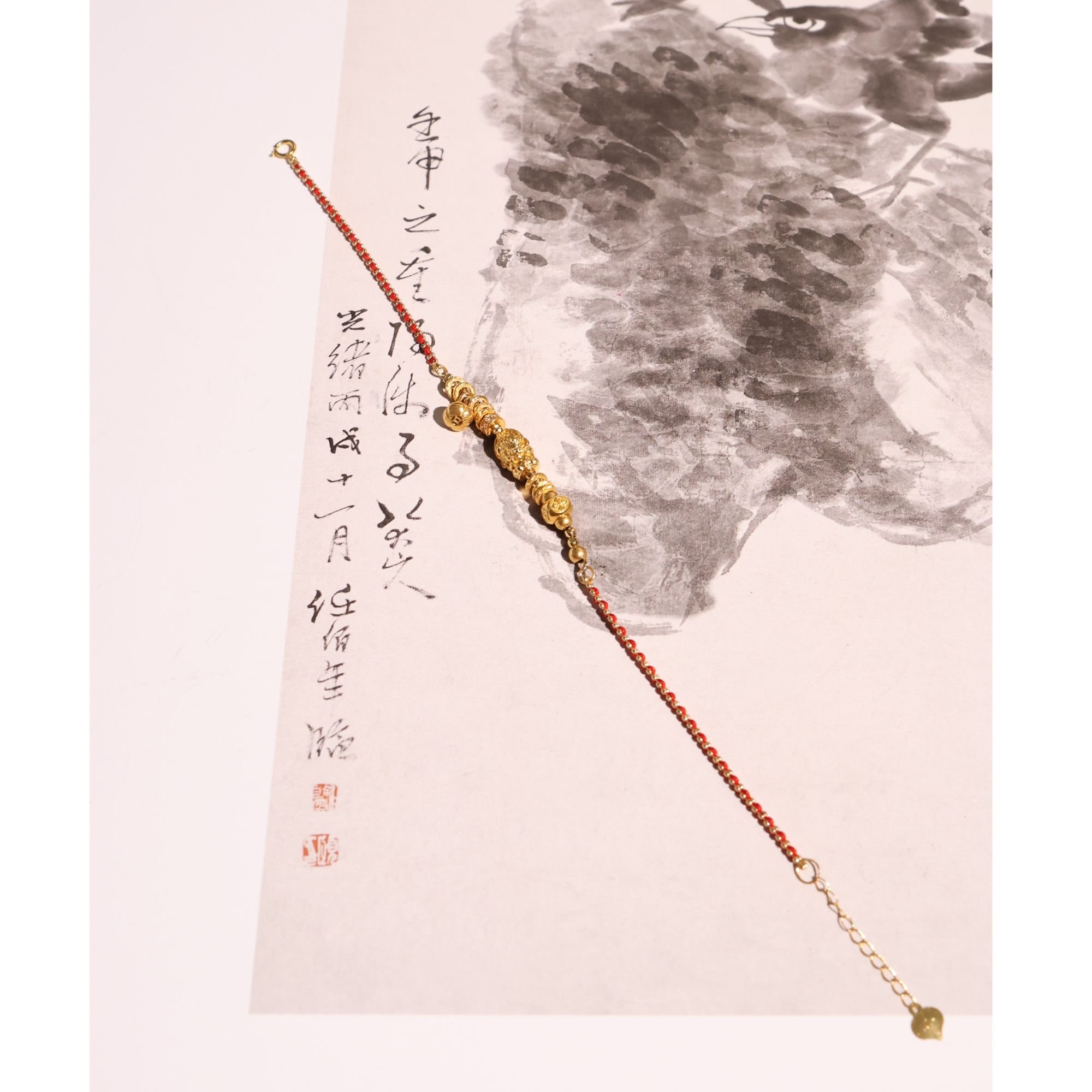 【岁柠】18k金扎基拉姆金盘缠*红绳
