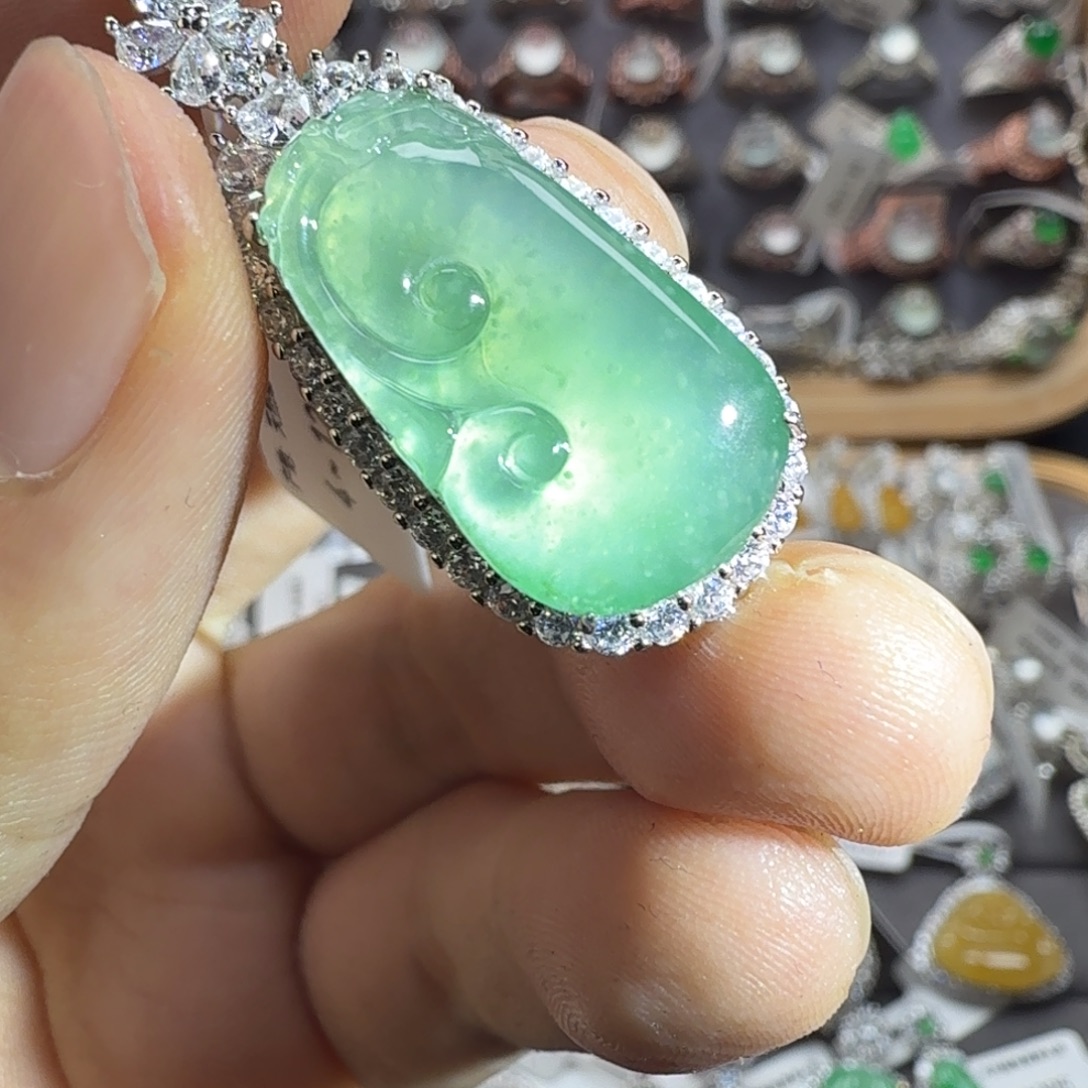 翡翠银S925镶嵌戒指天然缅甸翡翠a货