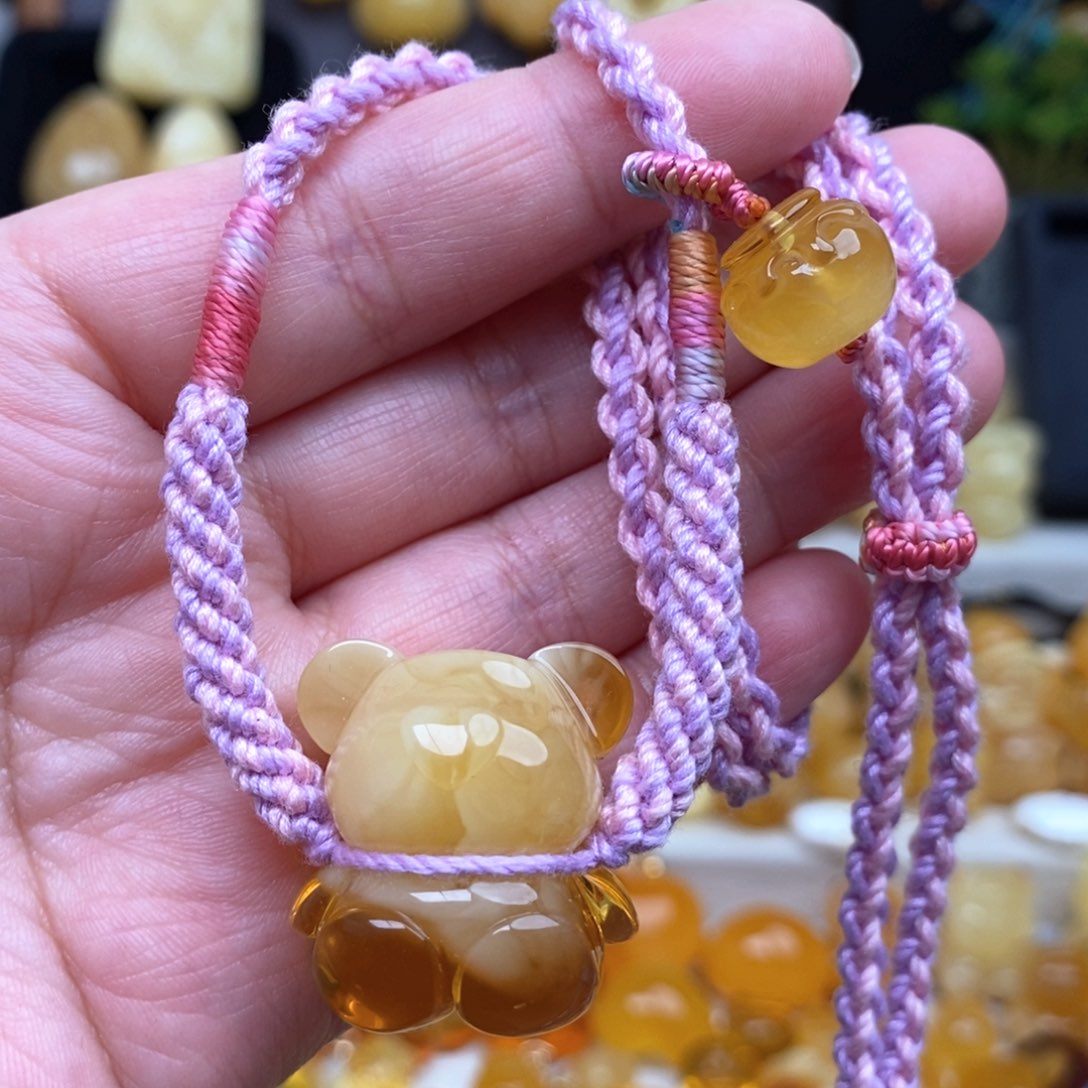 蜜蜡套链未镶嵌原创款蜜蜡小熊吊坠毛衣链