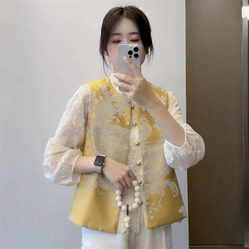 新中式国风刺绣两面穿马夹外套女2025春新款重工复古坎肩马甲衬衫