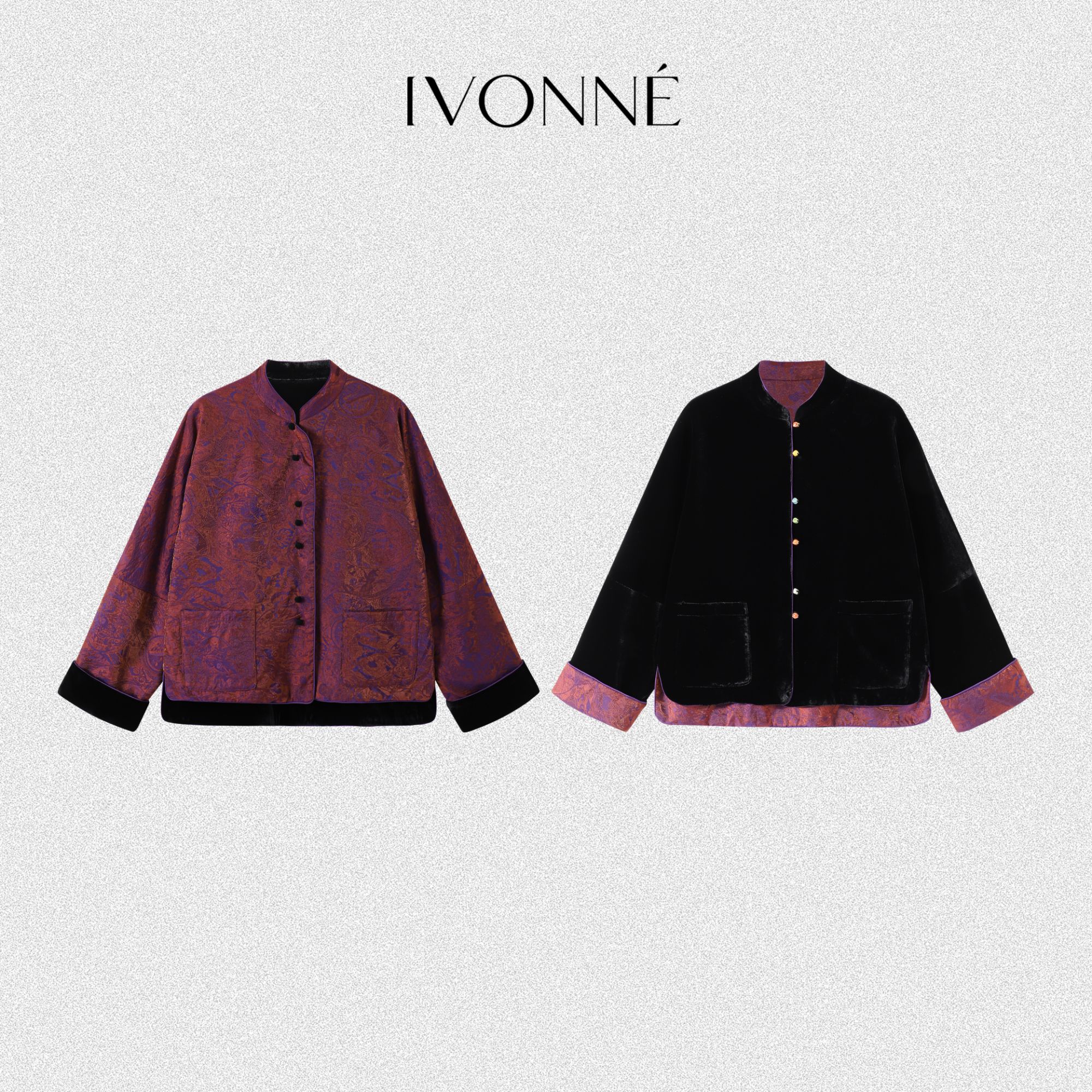 IVONNE｜绒光 双面穿 2025秋冬  偏光感国风丝绒 立领盘扣外套上衣