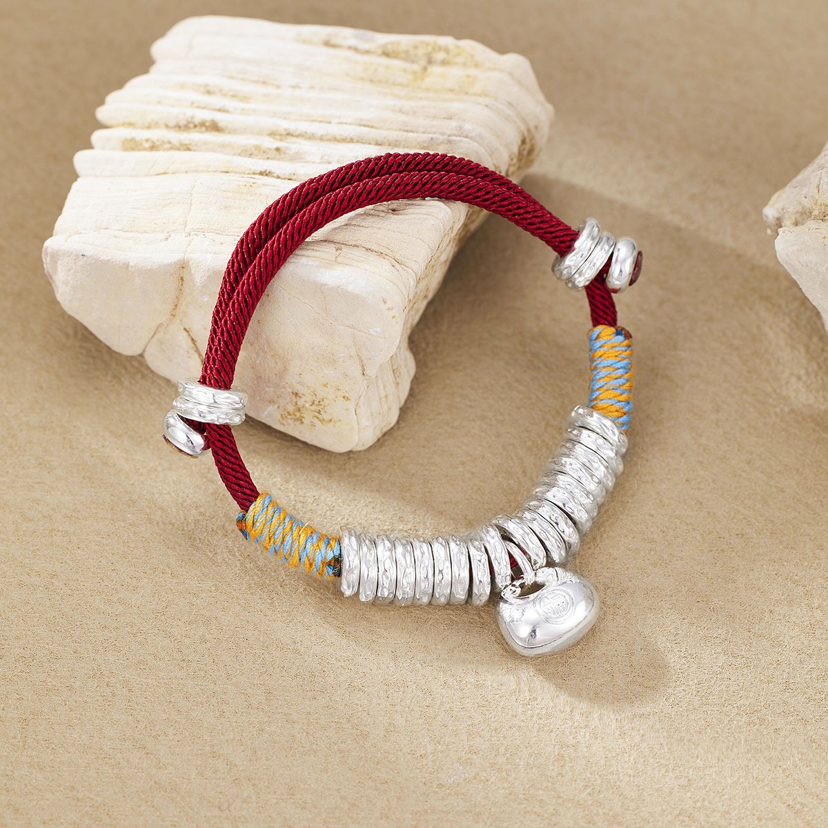 足银手链 红绳小胖福 本命年手绳手工编绳情侣可调节红色小朋