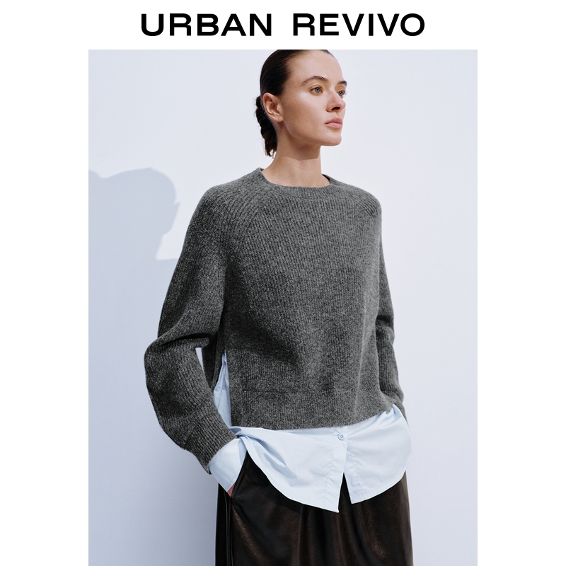 UR2025冬季新款女装气质设计感拼接假两件针织衫UWM950108