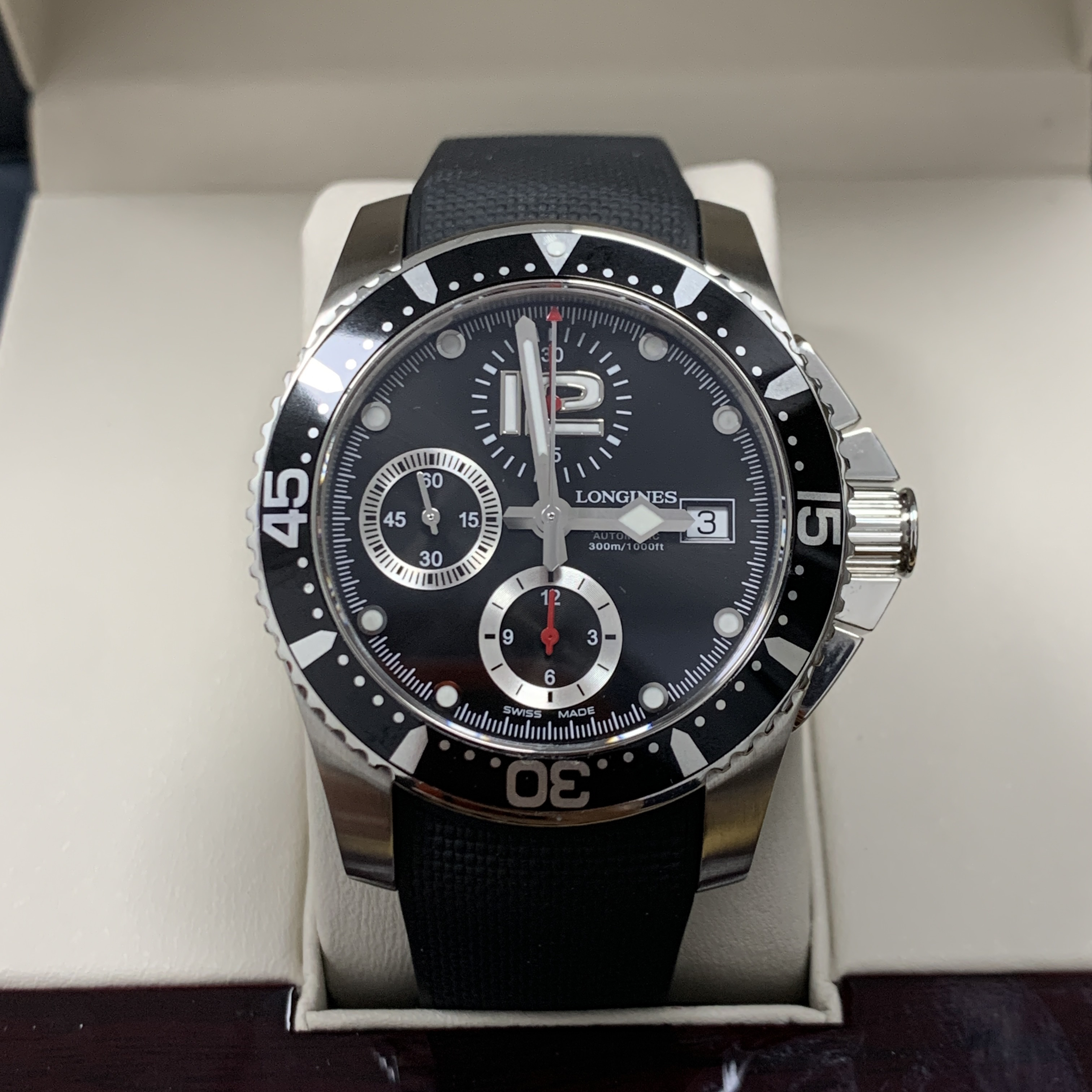 99新 Longines/浪琴 大颂名品/康卡斯/表径41/黑胶/多功能计时